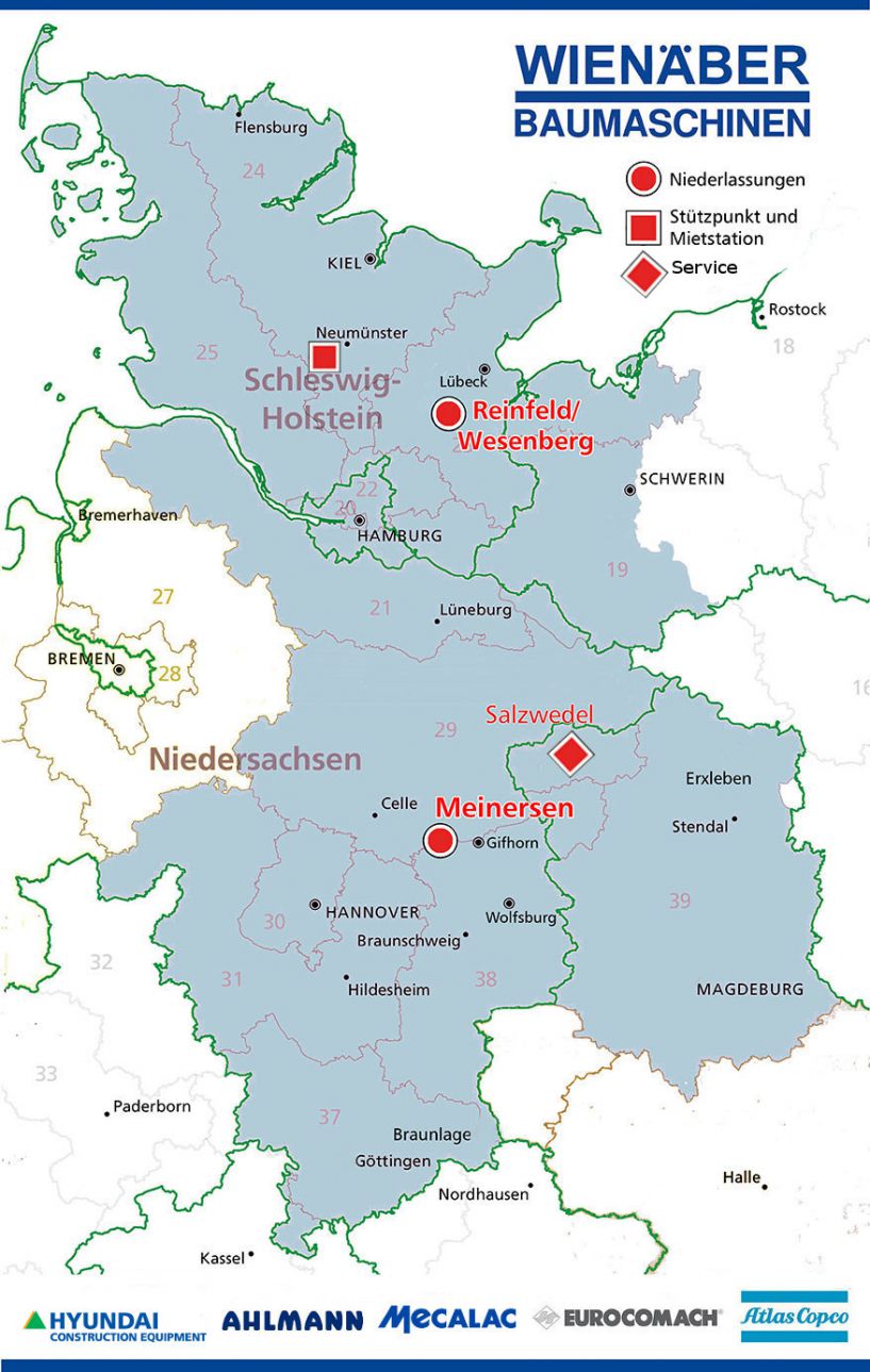 Das Vertriebsgebiet von Wienäber Baumaschinen